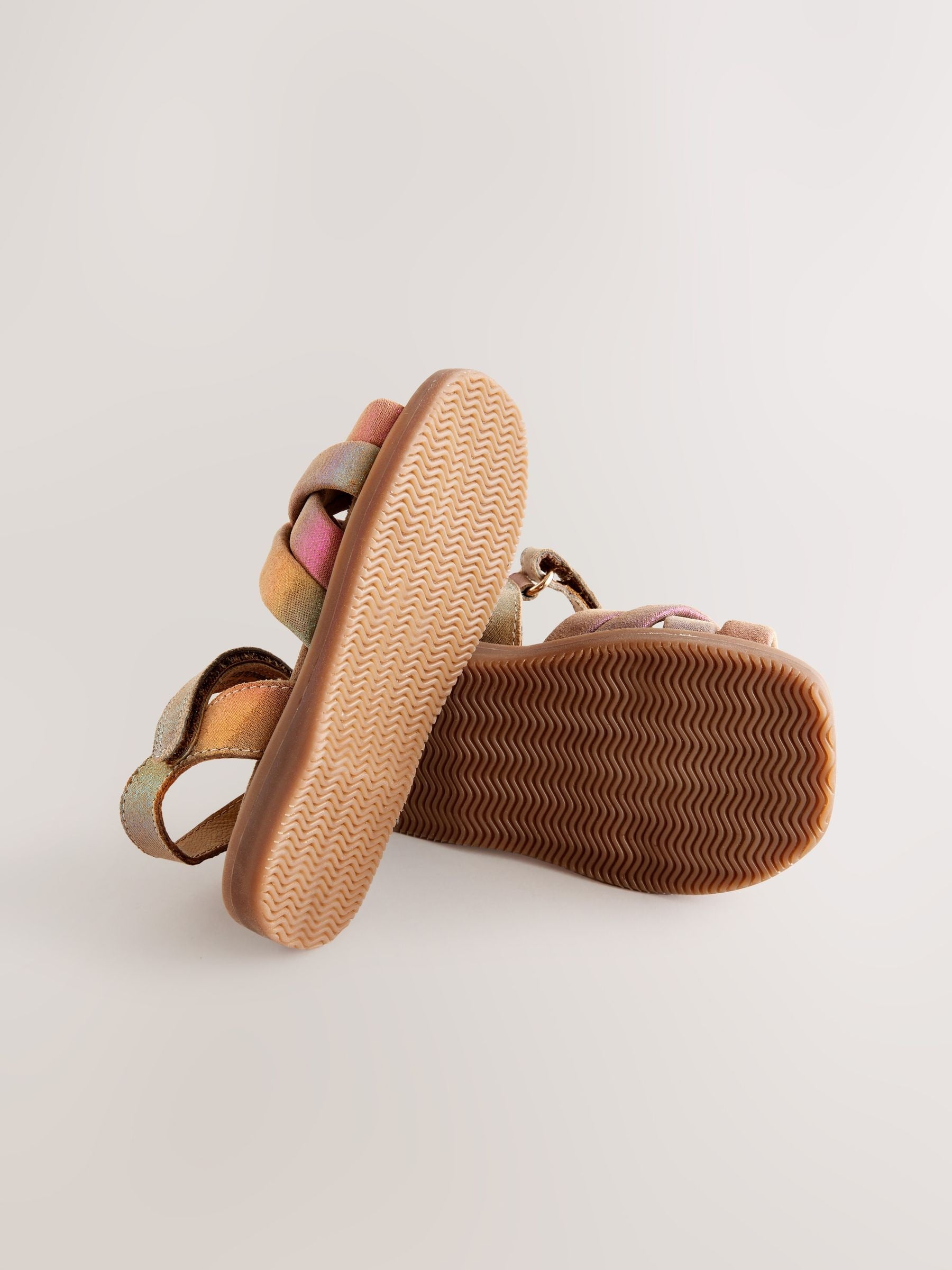 Multi Metallic Wide Fit (G) Leather Woven Sandals With Touch Fastening image 5