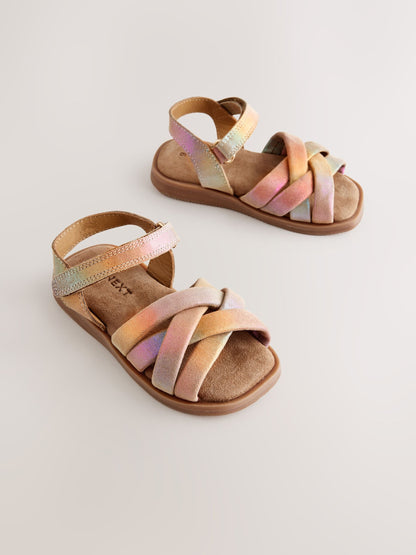 Multi Metallic Wide Fit (G) Leather Woven Sandals With Touch Fastening image 1