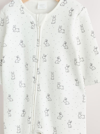 Ecru Fleece Lined Two Way Zip Baby Sleepsuit Immediate