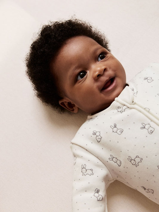 Ecru Fleece Lined Two Way Zip Baby Sleepsuit Immediate