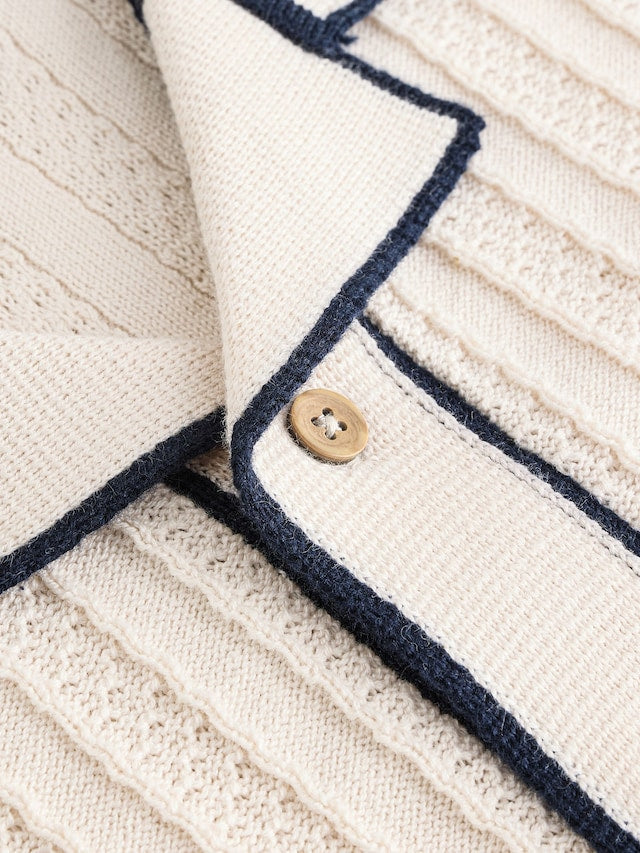 Ecru Knitted Button Through Polo Shirt and Shorts Set Immediate
