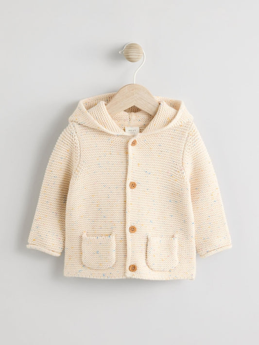 Ecru Neppy Knitted Hooded Baby Cardigan