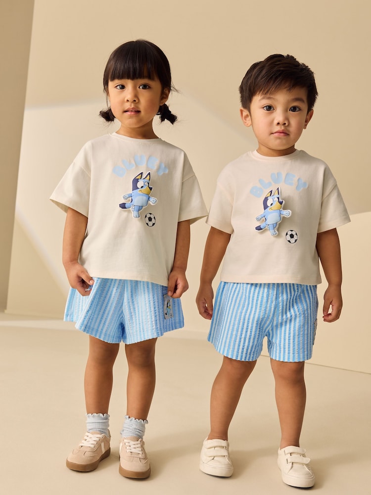 Ecru White Bluey Football Shorts Set Immediate