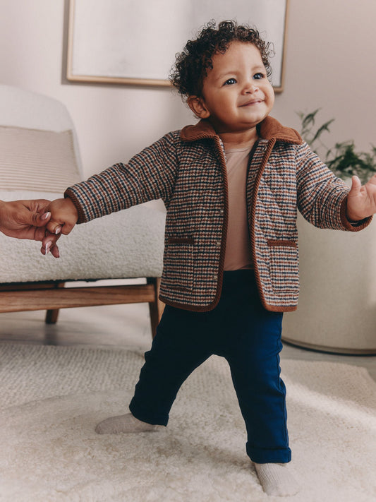 Brown Heritage Check Baby Quilted Cord Collar Jacket (0mths-2yrs)