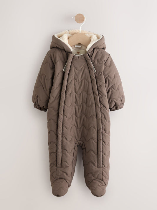 Brown Hooded Nylon Baby All-In-One (0-18mths)