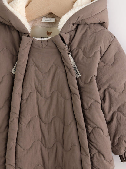 Brown Hooded Nylon Baby All-In-One (0-18mths)