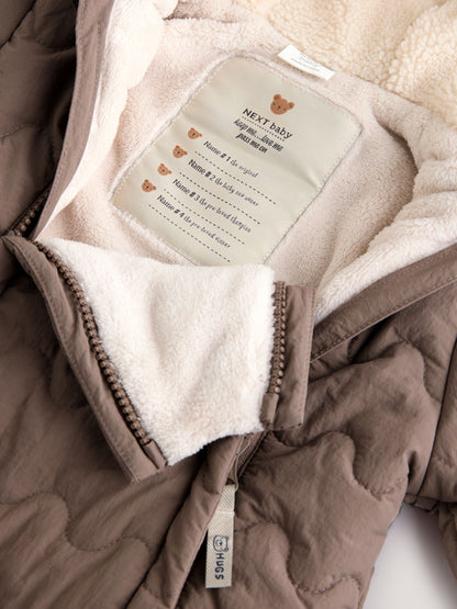 Brown Hooded Nylon Baby All-In-One (0-18mths)