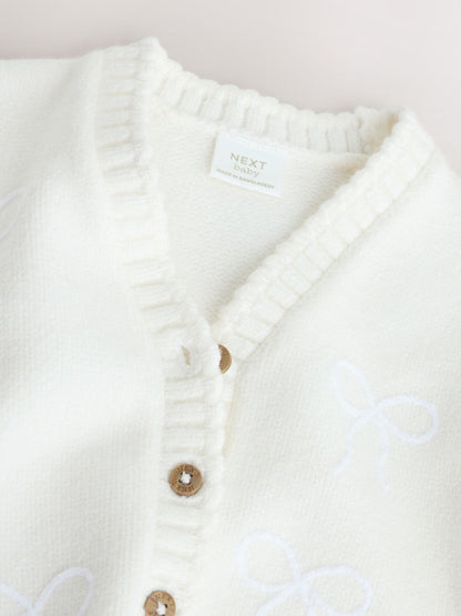 Cream Embroidered Bow Baby Cardigan (0mths-2yrs) - image 8