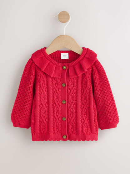 Red Frill Collar Knitted Baby Cardigan (0mths-2yrs) - image 1