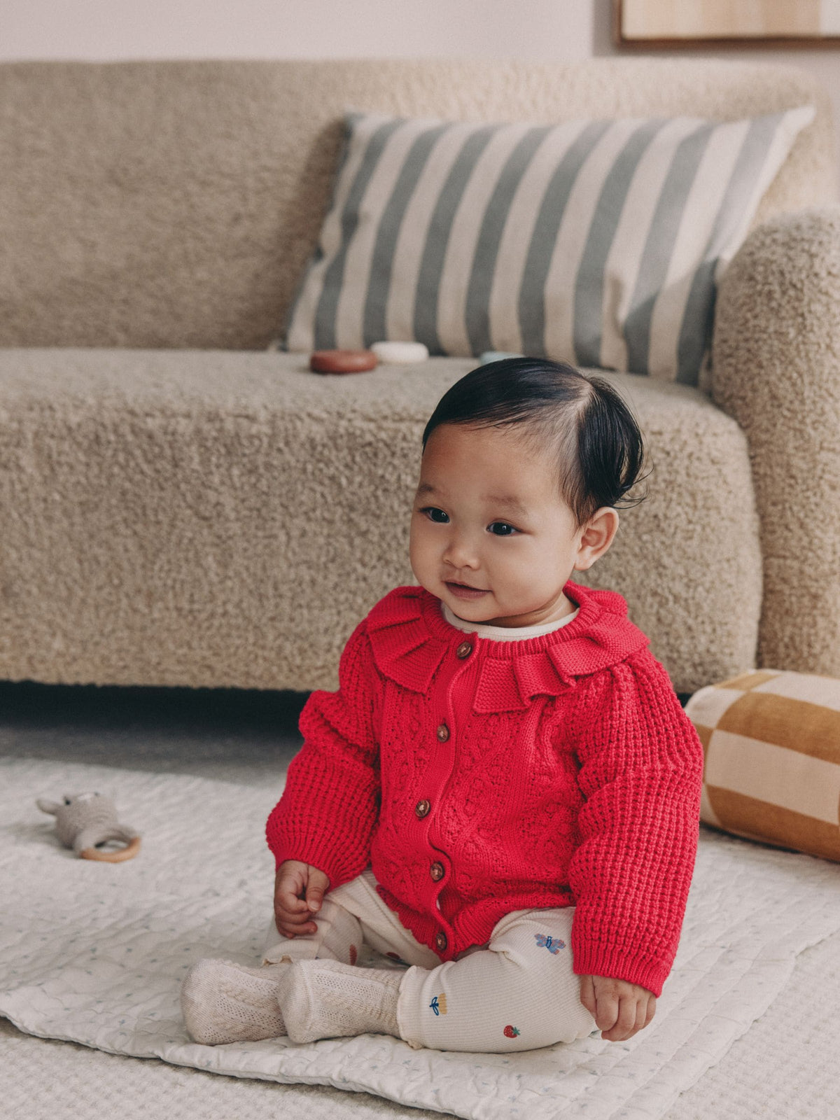 Red Frill Collar Knitted Baby Cardigan (0mths-2yrs) - image 2