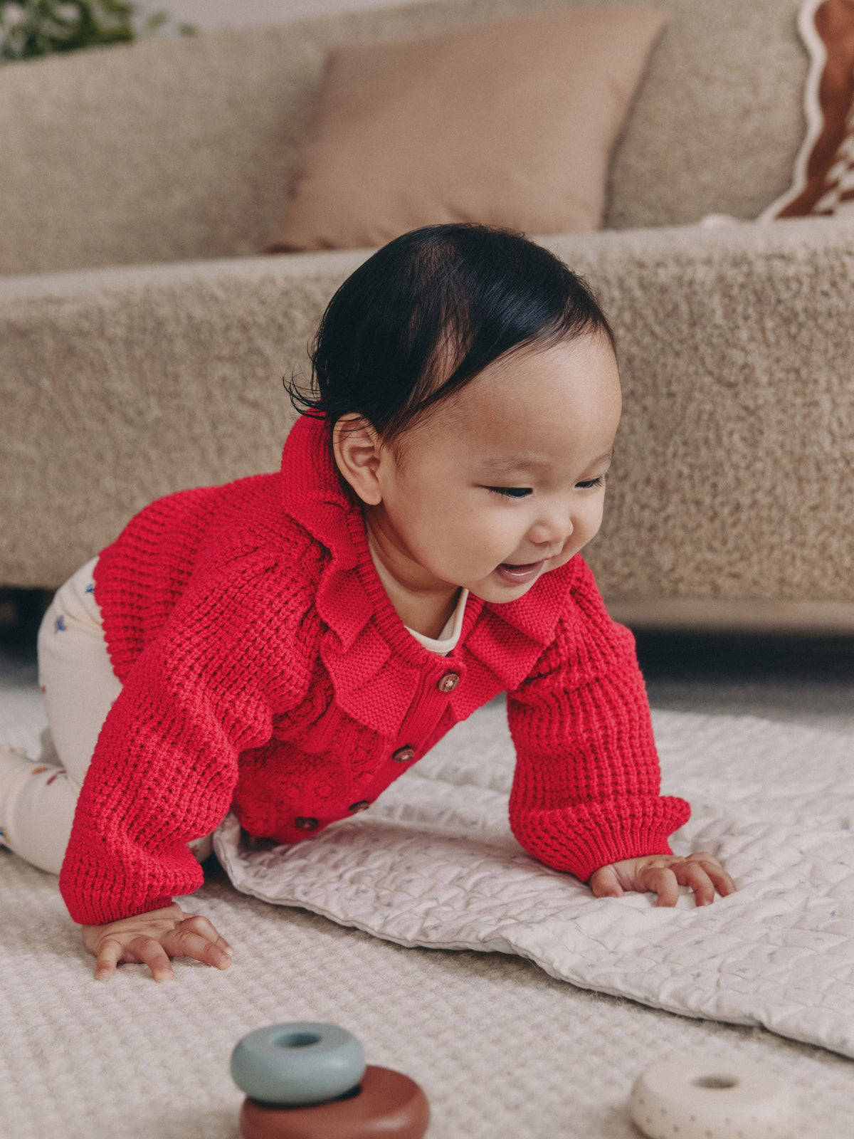 Red Frill Collar Knitted Baby Cardigan (0mths-2yrs) - image 4