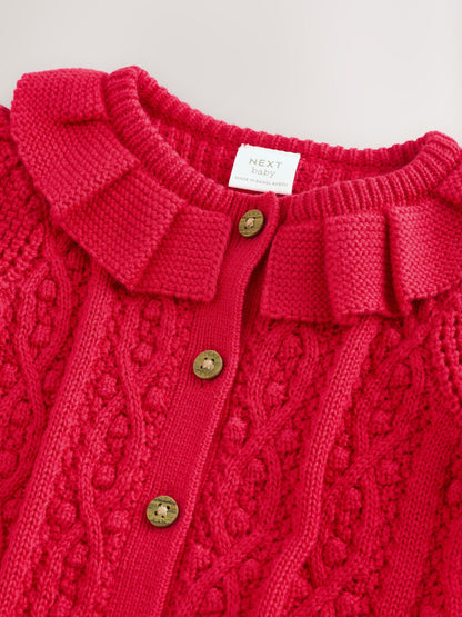 Red Frill Collar Knitted Baby Cardigan (0mths-2yrs) - image 6