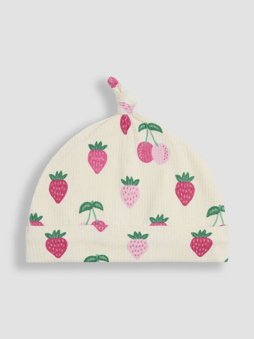 JoJo Maman Bébé Cream Cotton Print Baby Hat image 1
