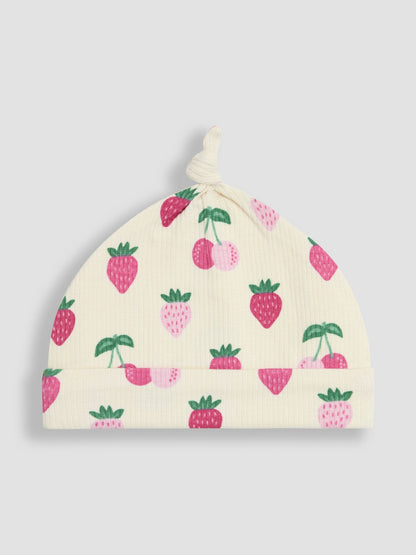 JoJo Maman Bébé Cream Cotton Print Baby Hat image 2