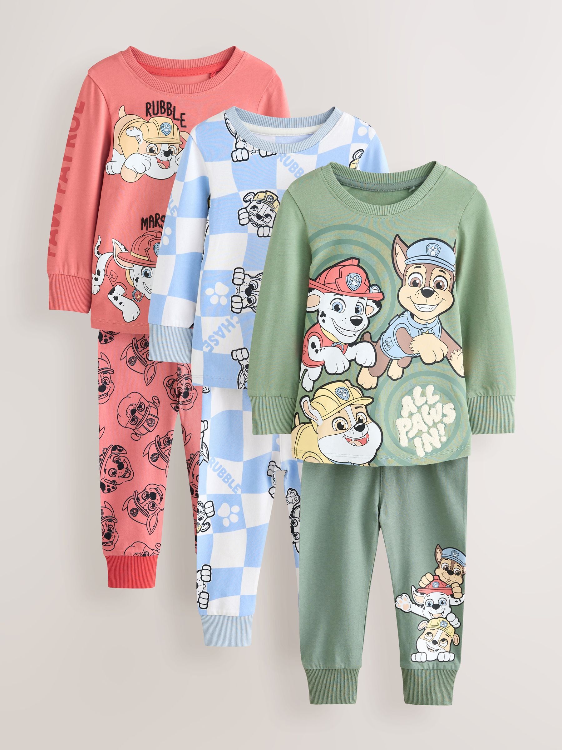 Dsiney Kidz - Green/Blue/Red Paw Patrol Snuggle Pyjamas 3 Pack (9mths-9yrs) image 7