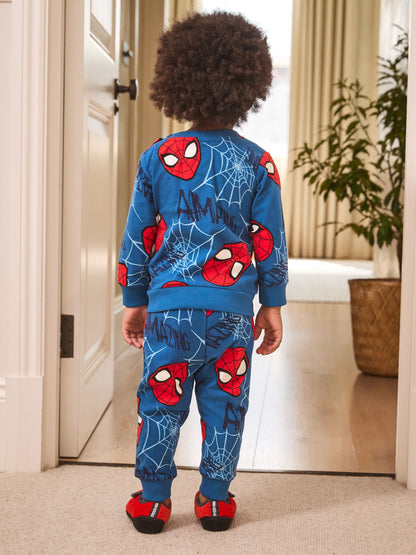 Navy Spiderman Single Cosy Fleece License Pyjamas (12mths-10yrs)