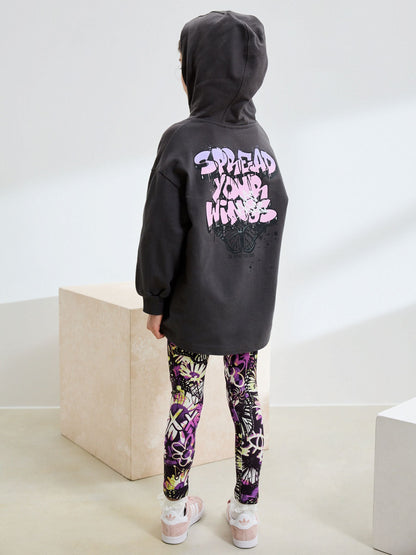 Grafitti Charcoal Grey Graphic Print Hoodie Leggings Set (3-16yrs)