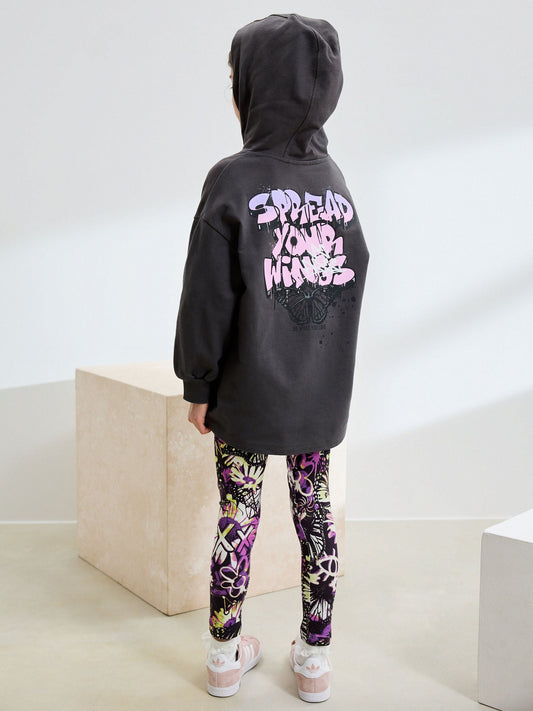 Grafitti Charcoal Grey Graphic Print Hoodie Leggings Set (3-16yrs)