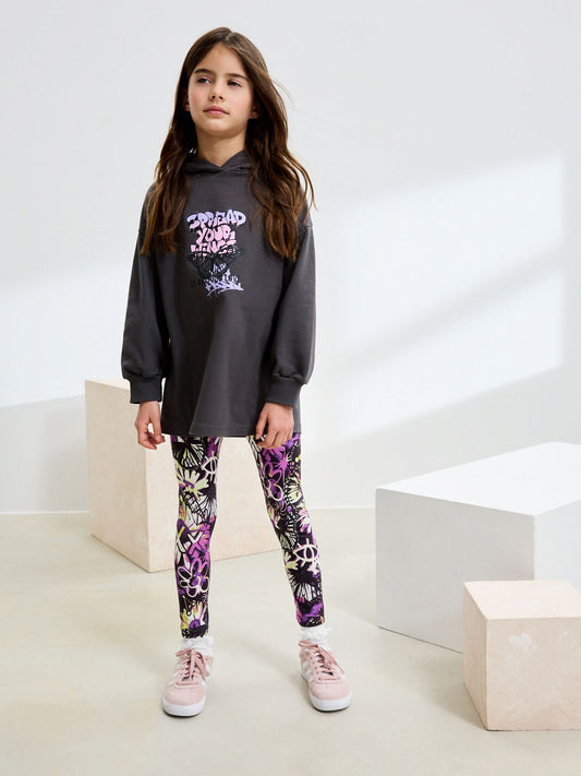 Grafitti Charcoal Grey Graphic Print Hoodie Leggings Set (3-16yrs)