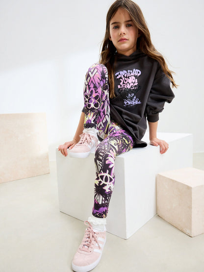 Grafitti Charcoal Grey Graphic Print Hoodie Leggings Set (3-16yrs)
