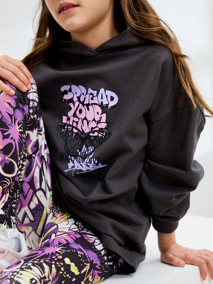 Grafitti Charcoal Grey Graphic Print Hoodie Leggings Set (3-16yrs)