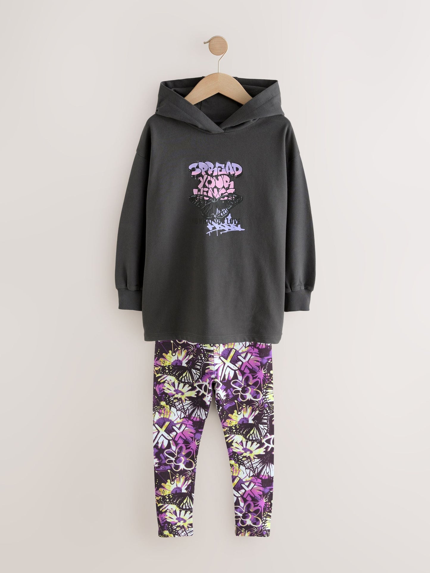 Grafitti Charcoal Grey Graphic Print Hoodie Leggings Set (3-16yrs)