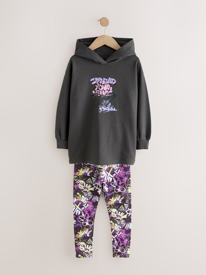 Grafitti Charcoal Grey Graphic Print Hoodie Leggings Set (3-16yrs)