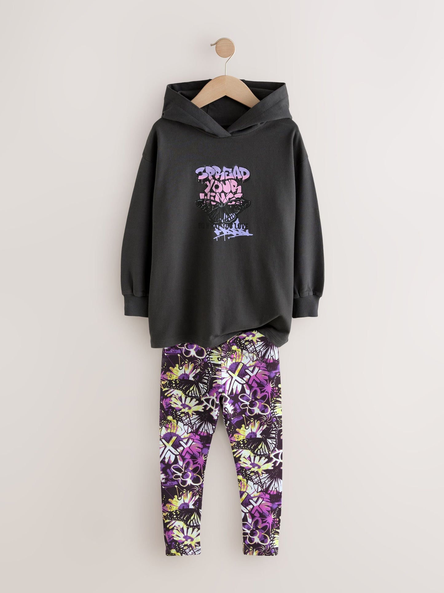 Grafitti Charcoal Grey Graphic Print Hoodie Leggings Set (3-16yrs)
