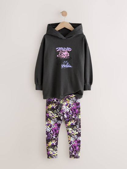 Grafitti Charcoal Grey Graphic Print Hoodie Leggings Set (3-16yrs)