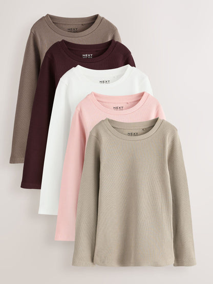 Dsiney Kidz - Neutral Ribbed Long Sleeve Tops 5 Pack (3-16yrs) image 1