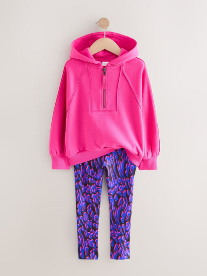 Pink and Blue Animal Print Hoodie and Sport Leggings Set (3-16yrs)