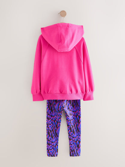 Pink and Blue Animal Print Hoodie and Sport Leggings Set (3-16yrs)