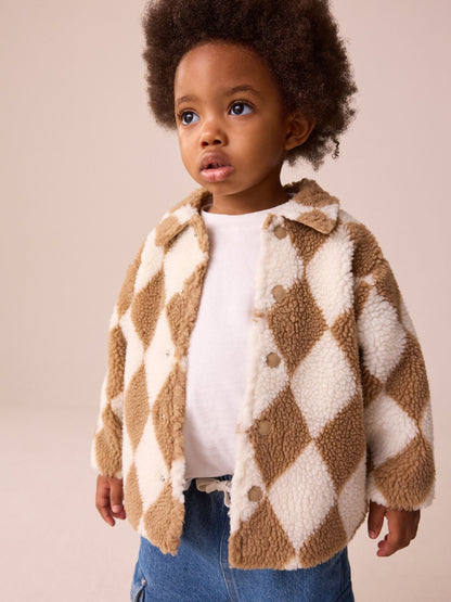 Dsiney Kidz - Neutral/Tan Harlequin Borg Fleece Shacket (3mths-7yrs) image 1
