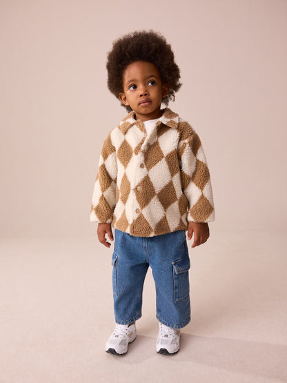 Dsiney Kidz - Neutral/Tan Harlequin Borg Fleece Shacket (3mths-7yrs) image 2