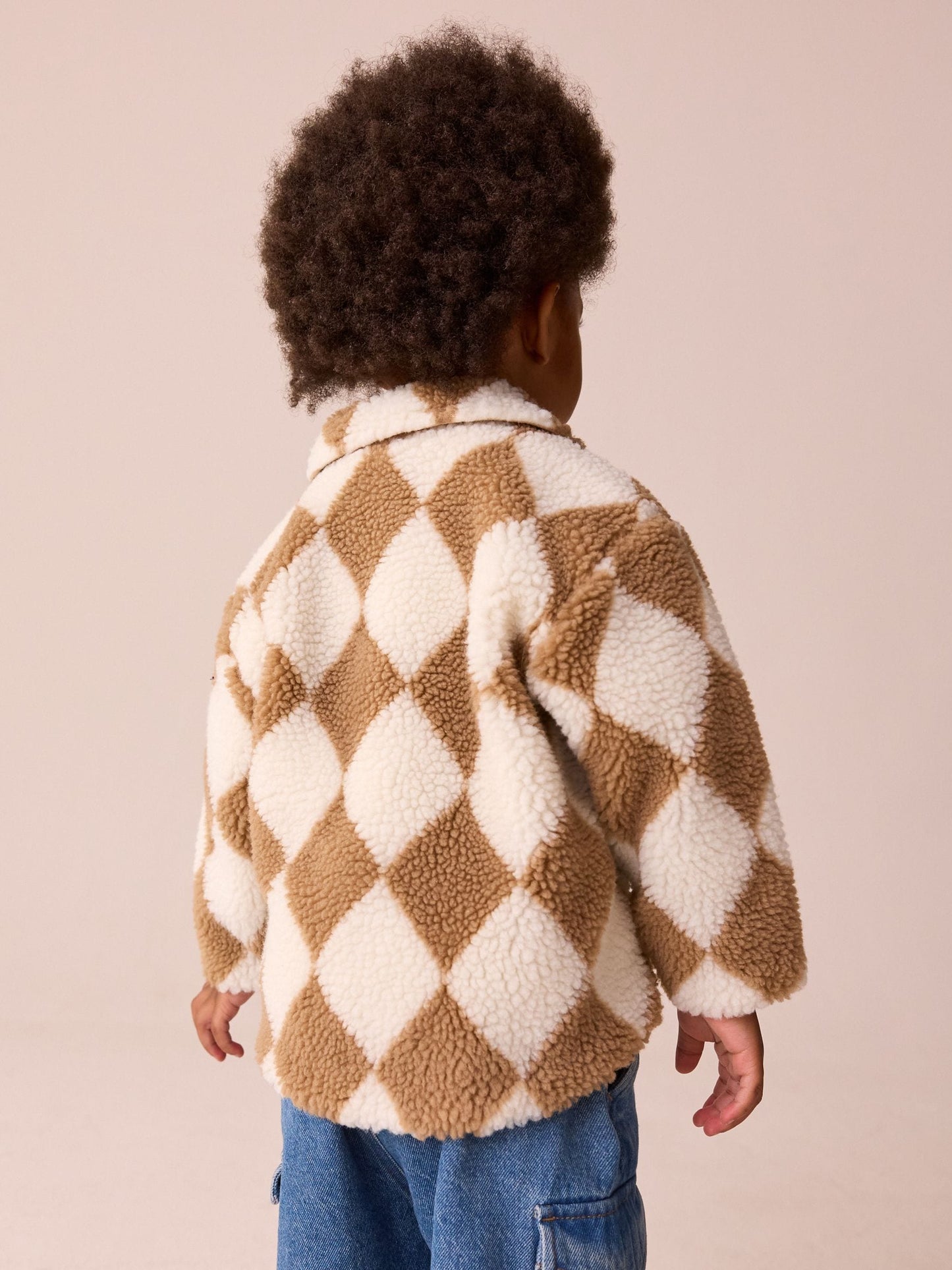 Dsiney Kidz - Neutral/Tan Harlequin Borg Fleece Shacket (3mths-7yrs) image 3