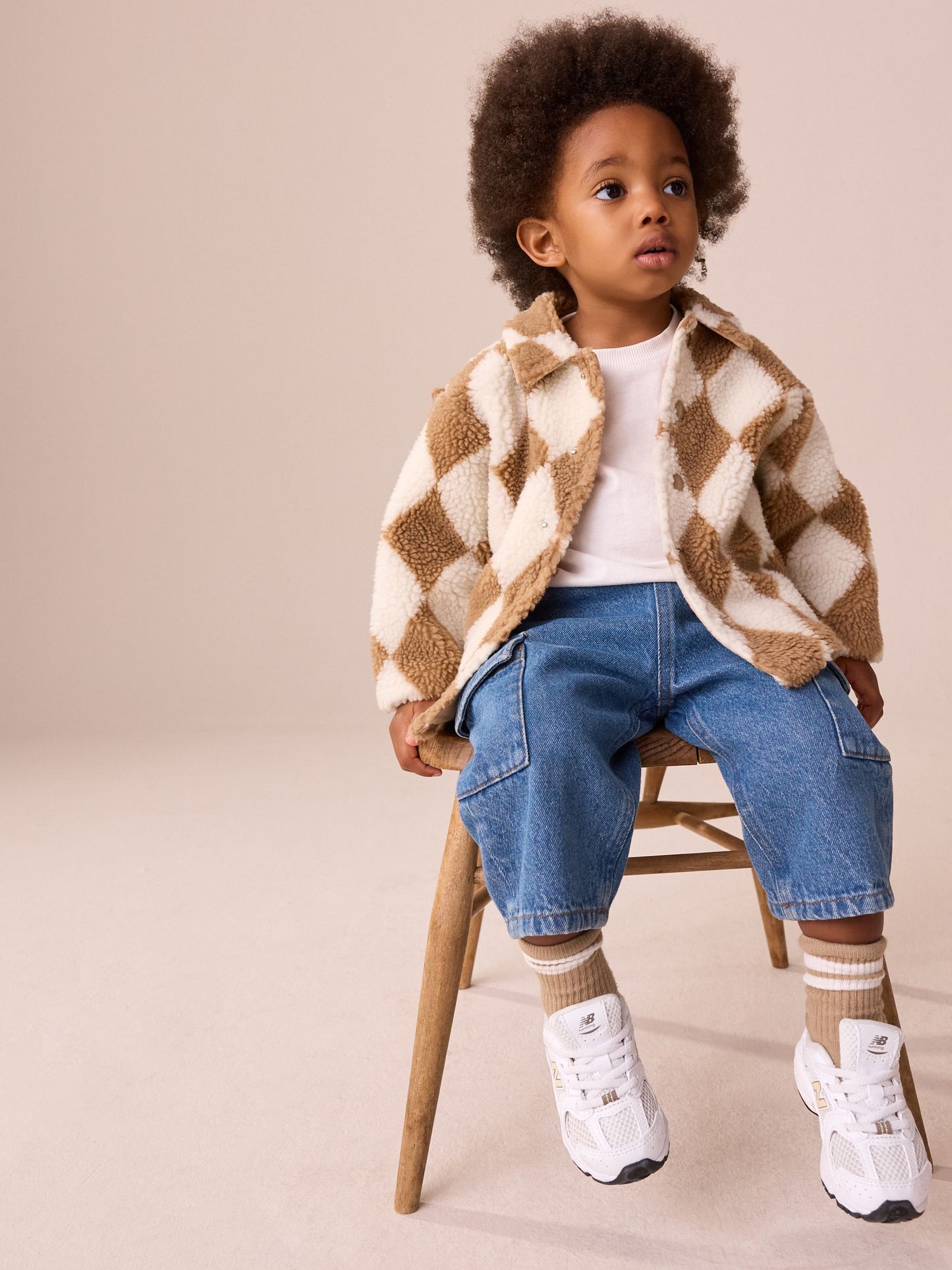 Dsiney Kidz - Neutral/Tan Harlequin Borg Fleece Shacket (3mths-7yrs) image 4