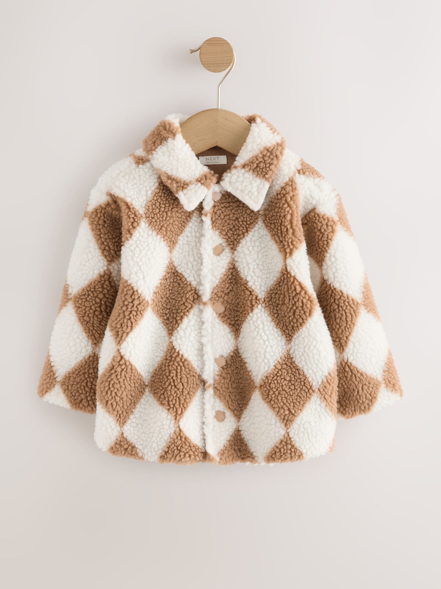 Dsiney Kidz - Neutral/Tan Harlequin Borg Fleece Shacket (3mths-7yrs) image 5