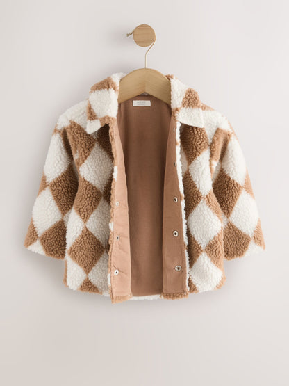 Dsiney Kidz - Neutral/Tan Harlequin Borg Fleece Shacket (3mths-7yrs) image 6
