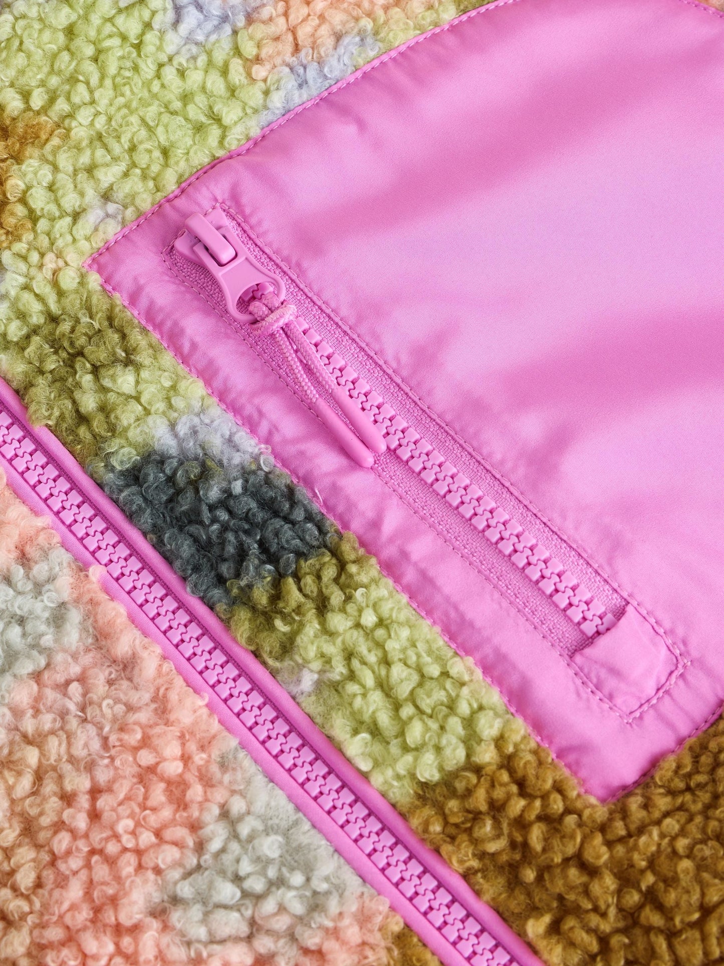 Pink/Green Abstract Hooded Zip Borg Fleece Jacket (3-16yrs)
