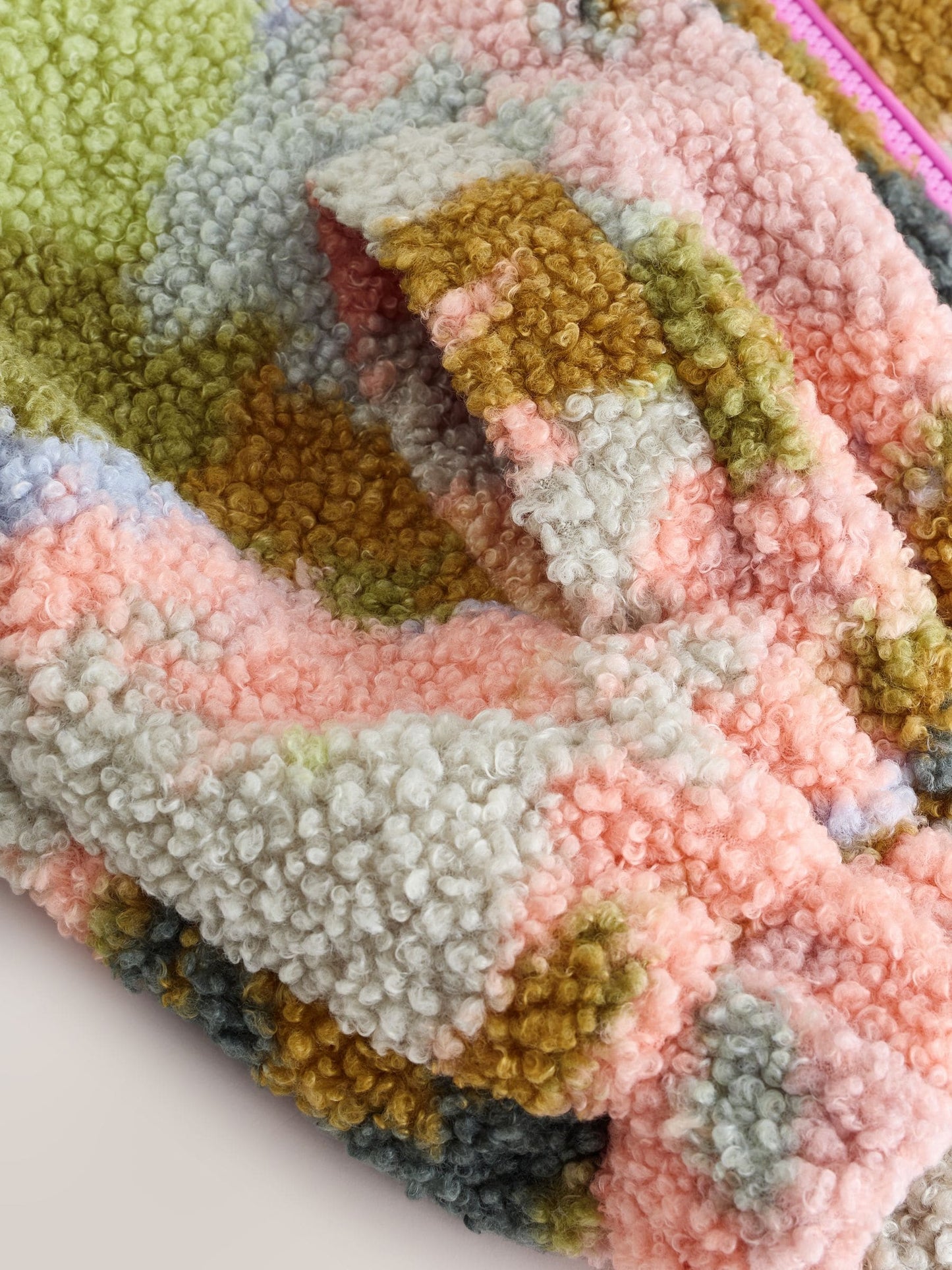 Pink/Green Abstract Hooded Zip Borg Fleece Jacket (3-16yrs)