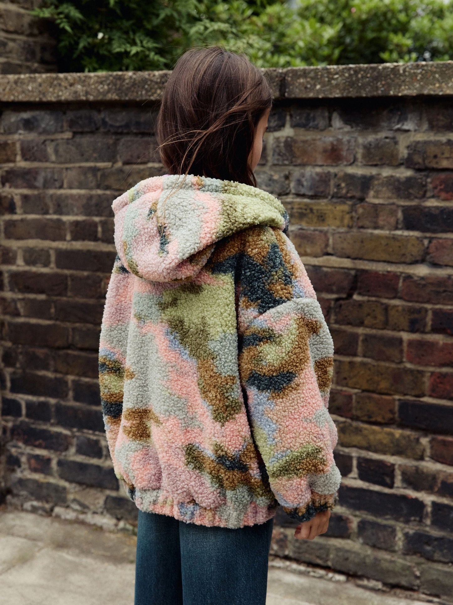 Pink/Green Abstract Hooded Zip Borg Fleece Jacket (3-16yrs)