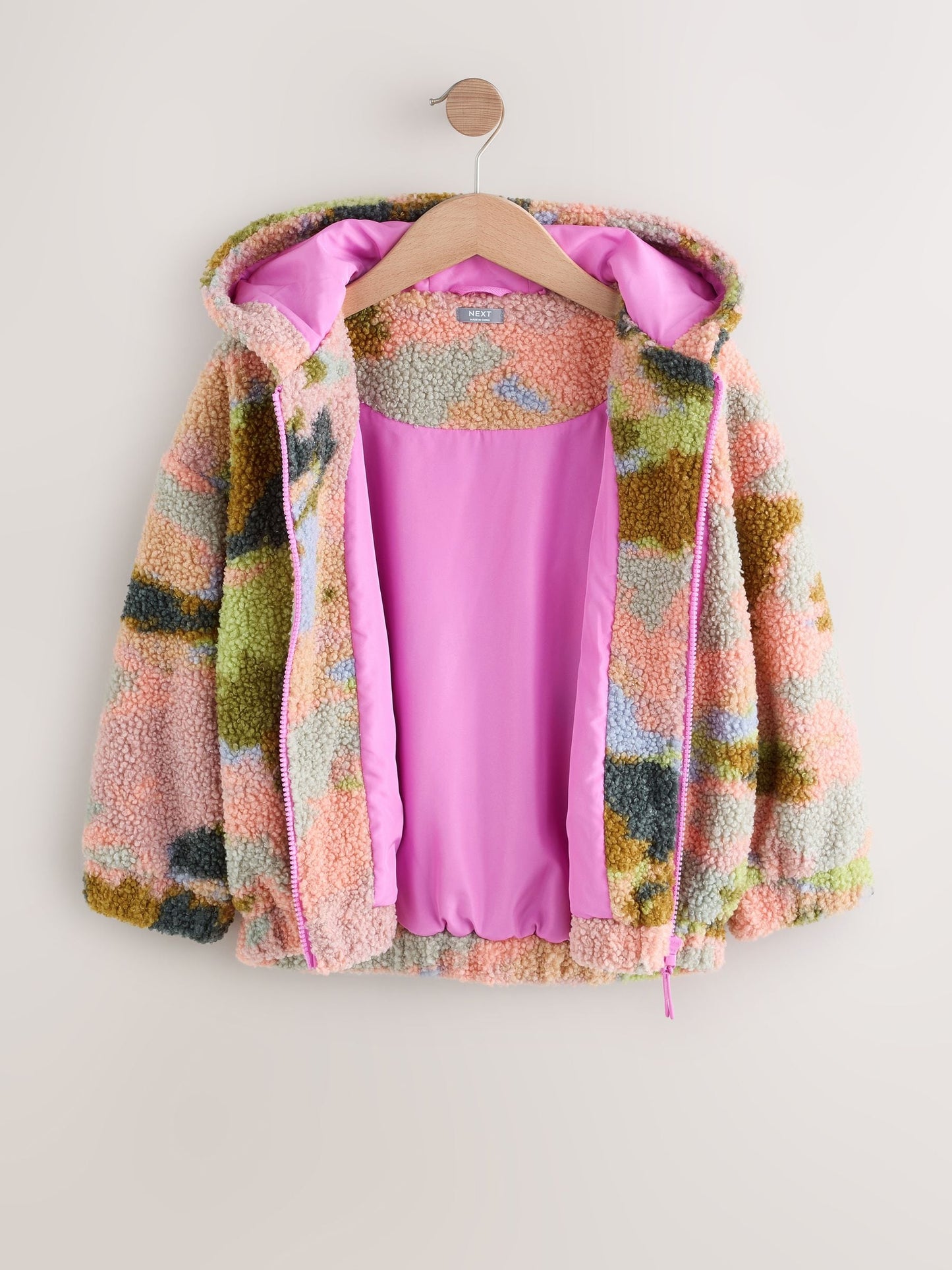 Pink/Green Abstract Hooded Zip Borg Fleece Jacket (3-16yrs)