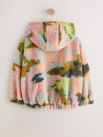 Pink/Green Abstract Hooded Zip Borg Fleece Jacket (3-16yrs)
