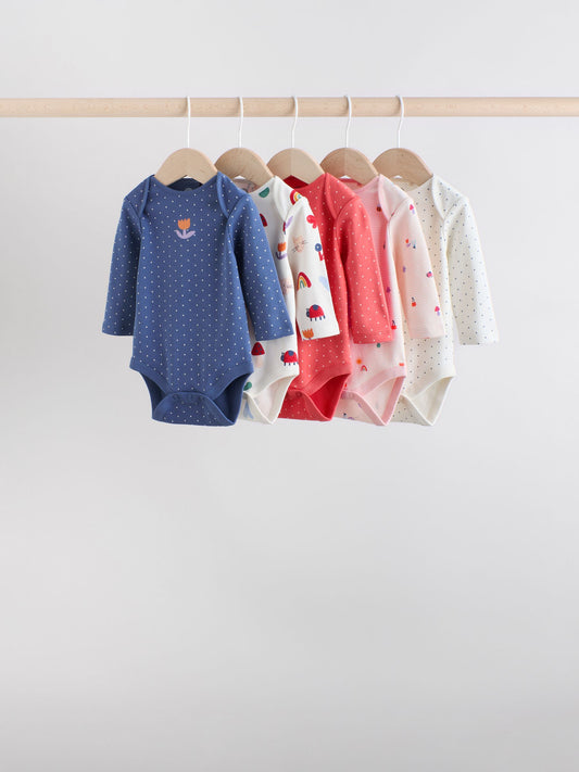 Navy Long Sleeve Baby Bodysuits 5 Pack image 1