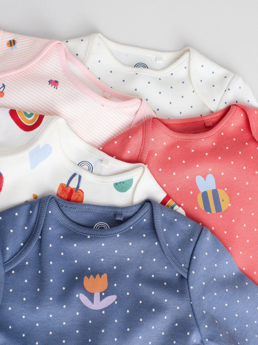 Navy Long Sleeve Baby Bodysuits 5 Pack image 3