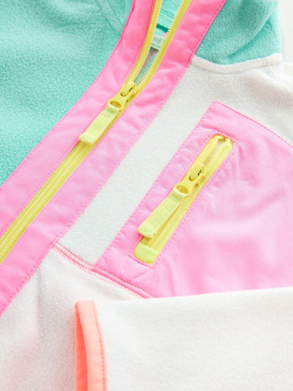 Cream/Pink Colourblock Print Zip-Up Fleece Jacket (3-16yrs)