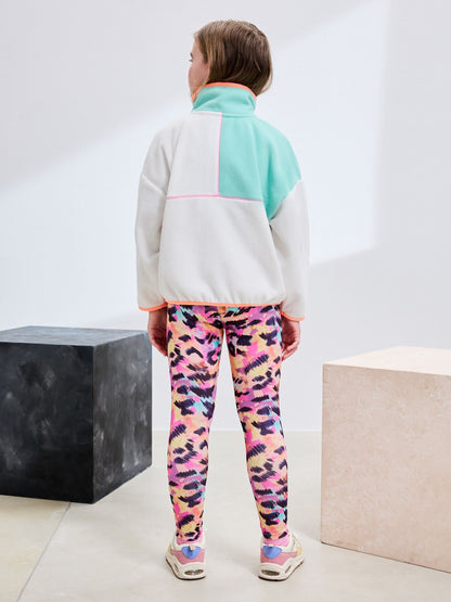 Cream/Pink Colourblock Print Zip-Up Fleece Jacket (3-16yrs)