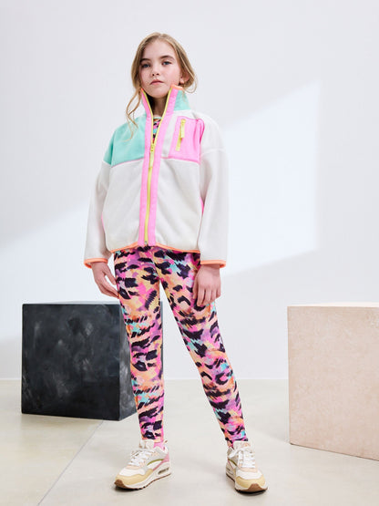 Cream/Pink Colourblock Print Zip-Up Fleece Jacket (3-16yrs)