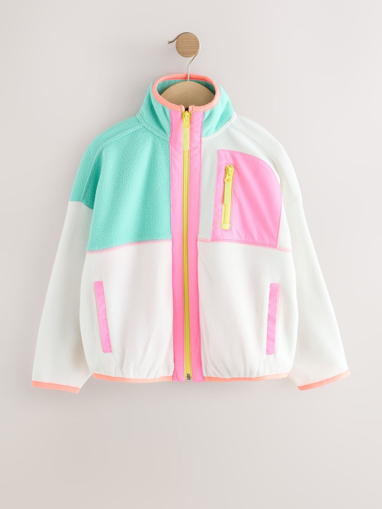 Cream/Pink Colourblock Print Zip-Up Fleece Jacket (3-16yrs)