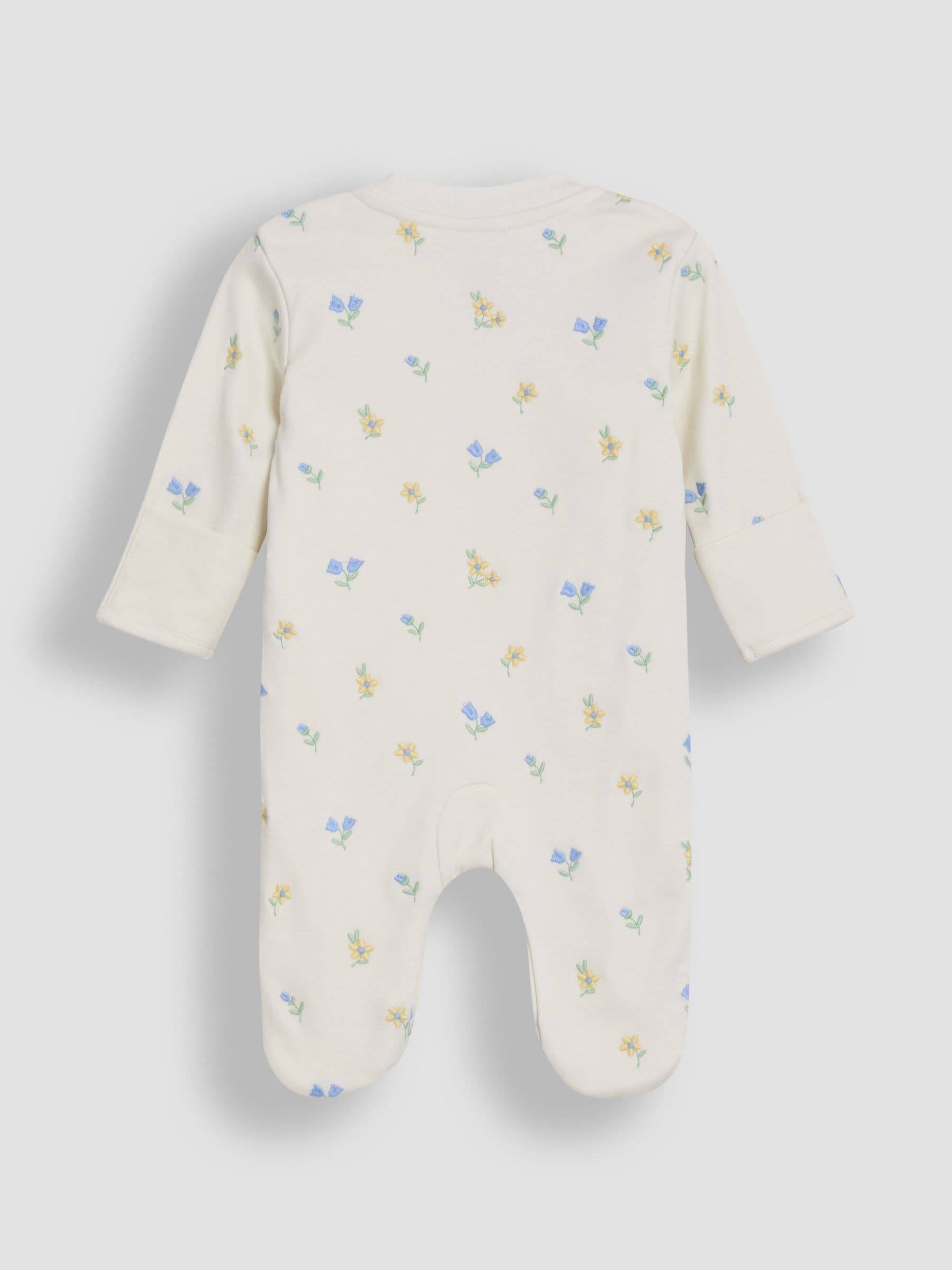 JoJo Maman Bébé Cream Floral Organic Cotton Embroidered Sleepsuit & Hat Set image 4